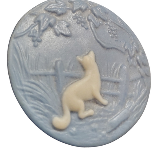 Jasperware Button by Eunice Quinn, Fox Fence & Grapes, 1976