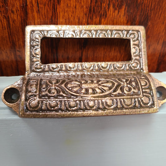 Cast Iron Apothecary Label Pulls/Handles - Ornate Iron Cup Handles 4pc set.